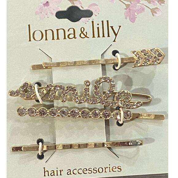 LONNA & LILLY 4-Pc. Gold-Tone Pavé Smile Bobby Pin Set - Picture 3 of 4